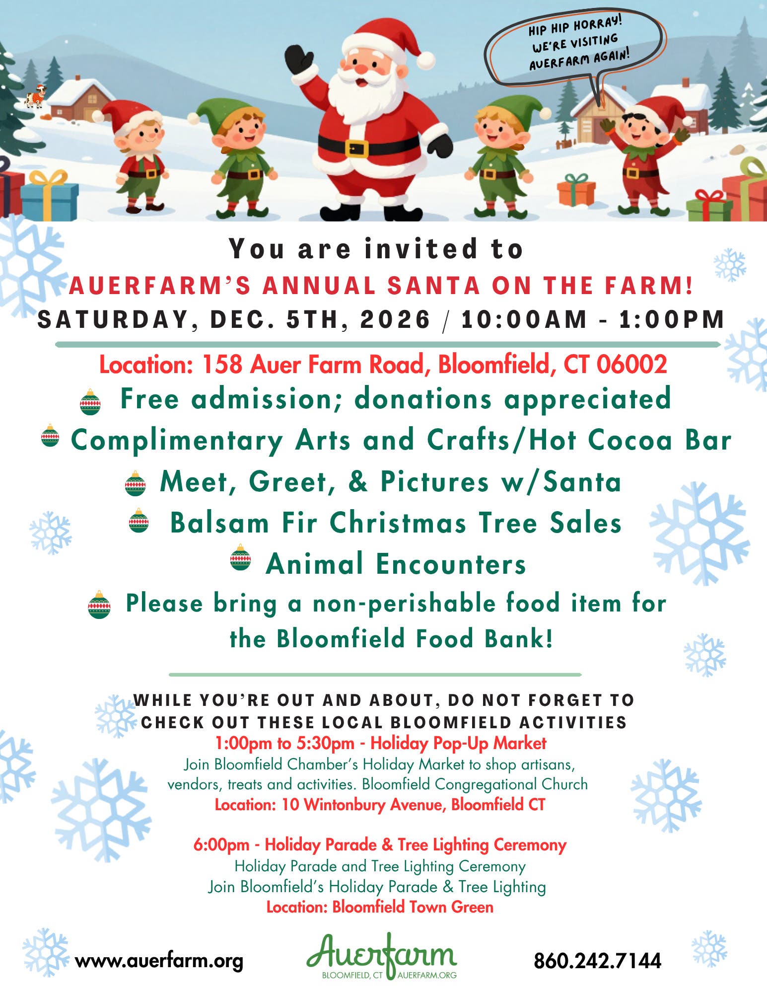 Auerfarm's Annual Santa on the Farm Event! Sat, 12/5, 10am-1pm