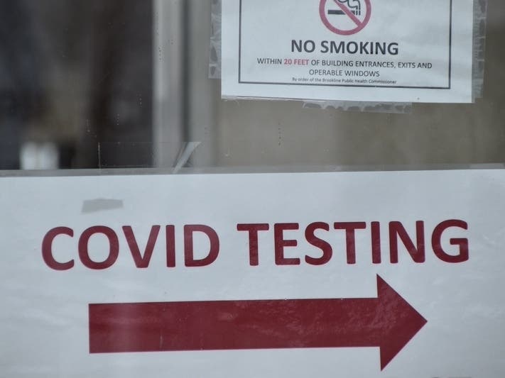 Signage for Covid-19 testing at the Brookline Health Department in MA, 2021.