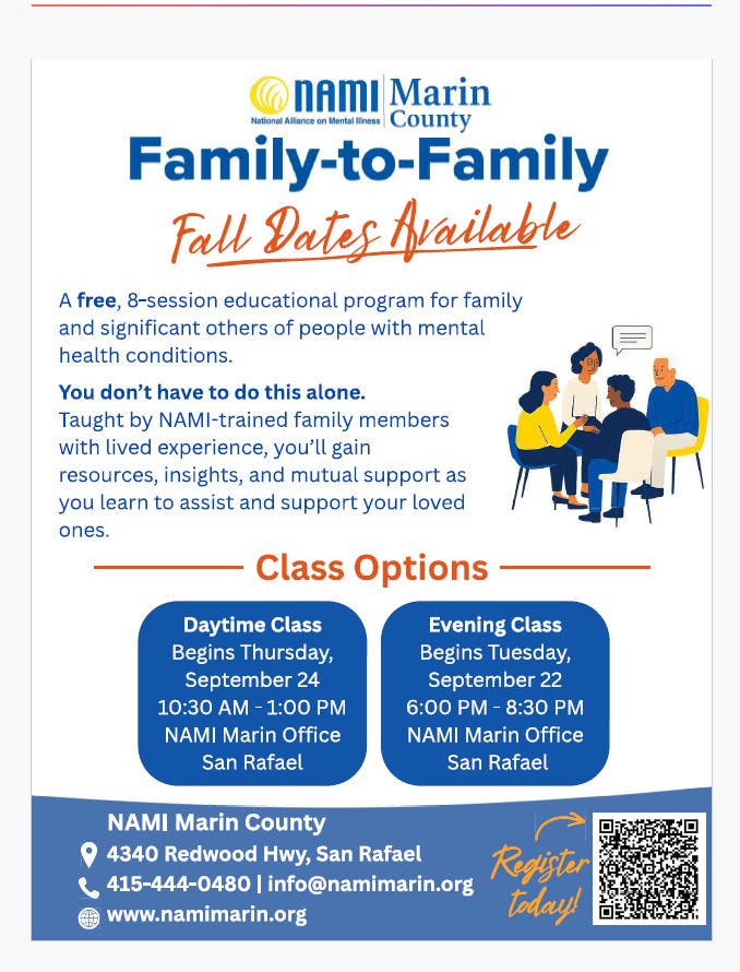 NAMI Marin Family-to-Family Classes in September