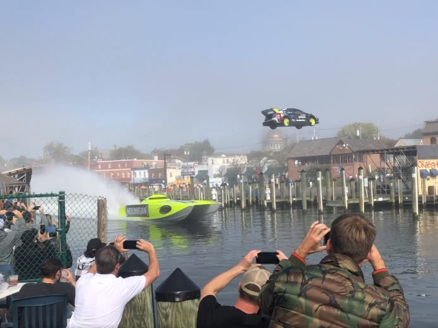 Motor sports star and Annapolis native Travis Pastrana jumped over Ego Alley in a car Thursday morning.