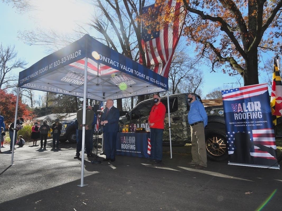 Gov. Larry Hogan gave Valor Roofing a citation, recognizing the Prince George's County company's service to Maryland veterans.