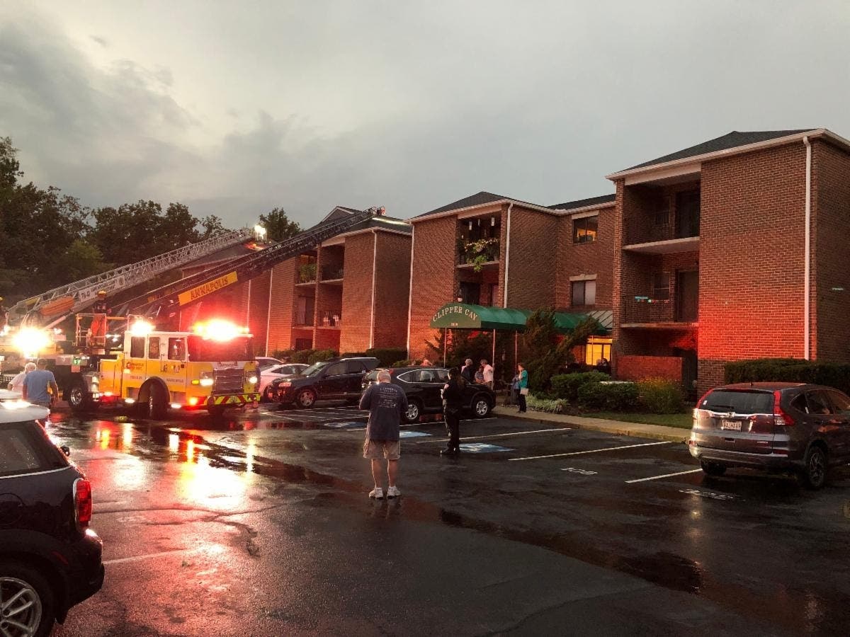 The Anne Arundel County Fire Department said a lightning stick to the Clipper Cay Condominiums in Annapolis on Friday temporarily displaced 39 residents.