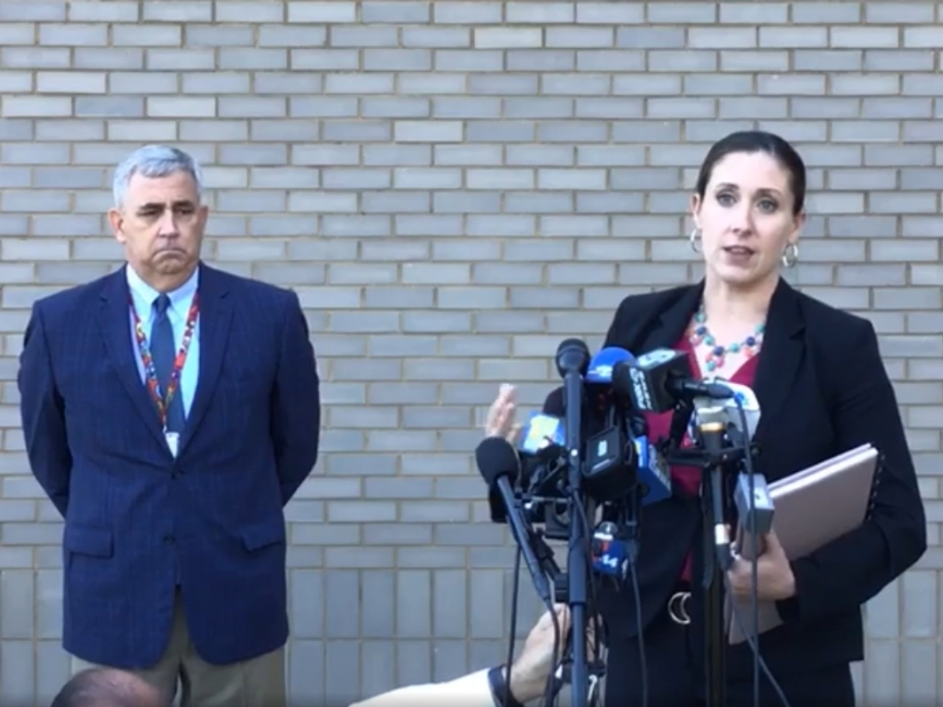 Anne Arundel County Public Schools Superintendent George Arlotto (left) and Anne Arundel County Police Department spokeswoman Jacklyn Davis (right) said a stabbing at Annapolis High School led to two hospitalizations and seven arrests Wednesday morning.