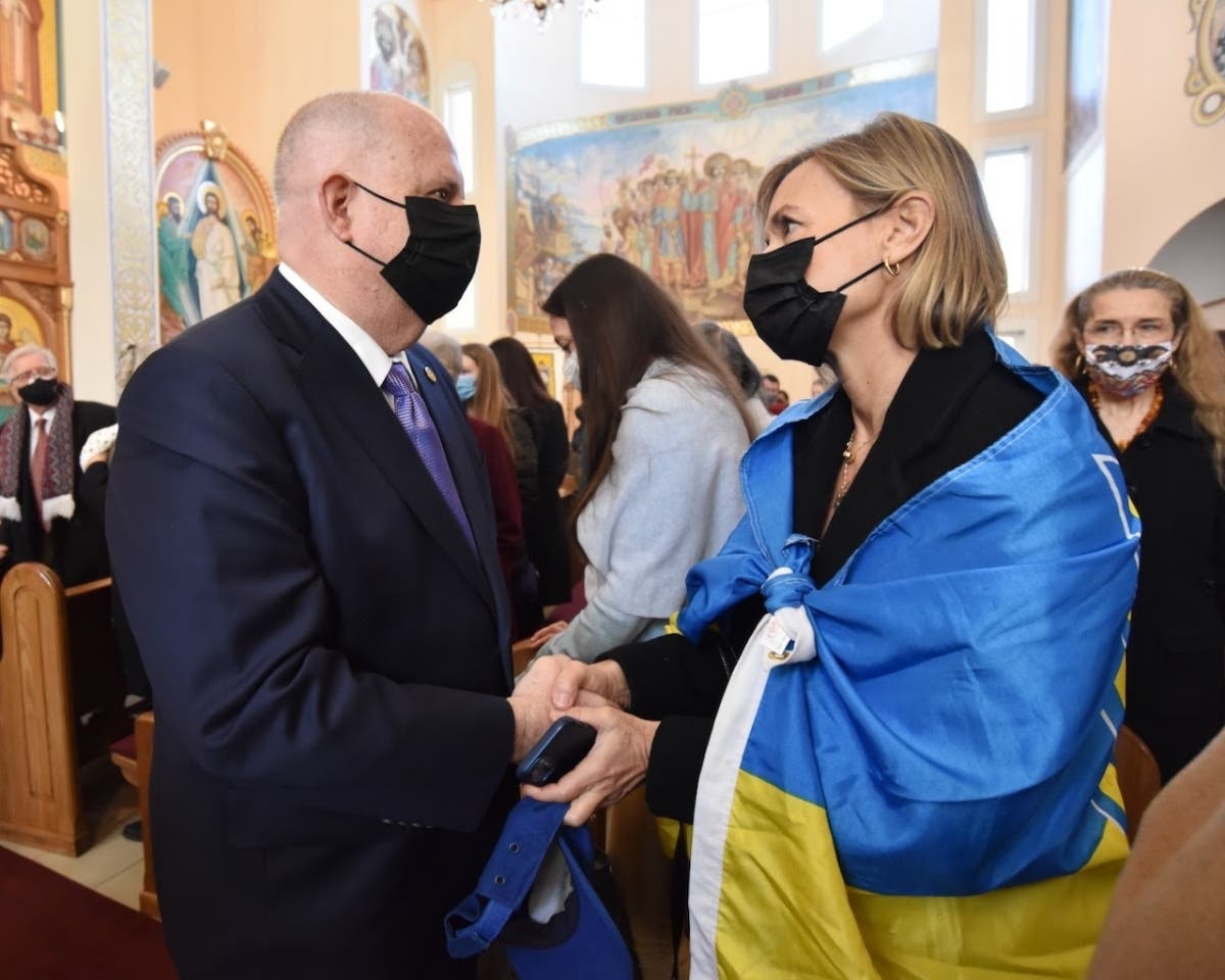 Gov. Larry Hogan said Maryland will host a solidarity vigil for Ukraine this Wednesday in Annapolis. The event is scheduled for 6 p.m. on the Lawyers Mall plaza outside the Maryland State House. Hogan is shown above at a Ukrainian prayer service.