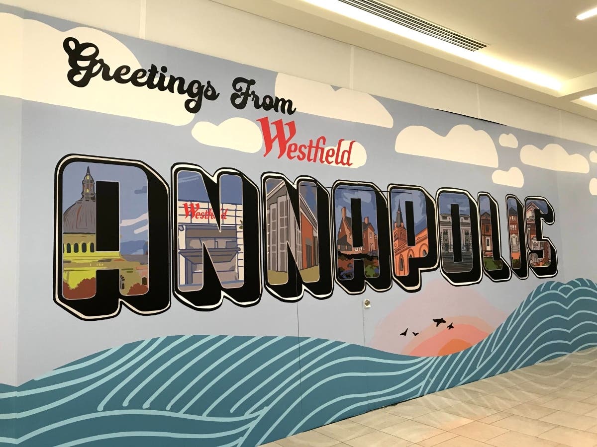 The Westfield Annapolis mall will host the Easter Bunny from Friday, April 1 through Saturday, April 16. A sign welcoming visitors to the mall is shown above.