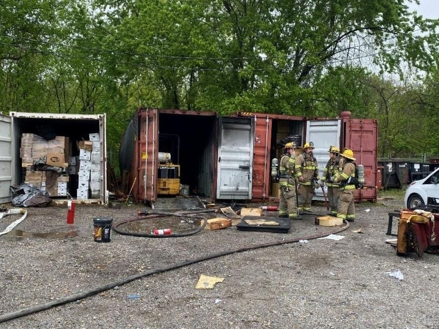 The Anne Arundel County Fire Department said a storage unit, pictured above, exploded Wednesday in Millersville. The flames injured two people.