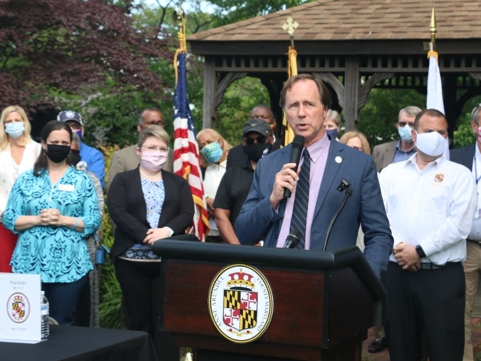 County Executive Steuart Pittman (D) announced Tuesday that the Anne Arundel County Council passed the Fiscal Year 2023 budget. Pittman is pictured above speaking at an unrelated event last year.