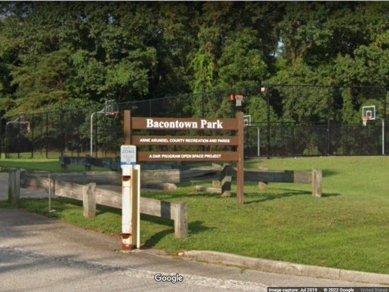 The Anne Arundel County Police Department said a male was shot and hospitalized Friday during a fight at Bacontown Park, which is pictured above in Laurel.
