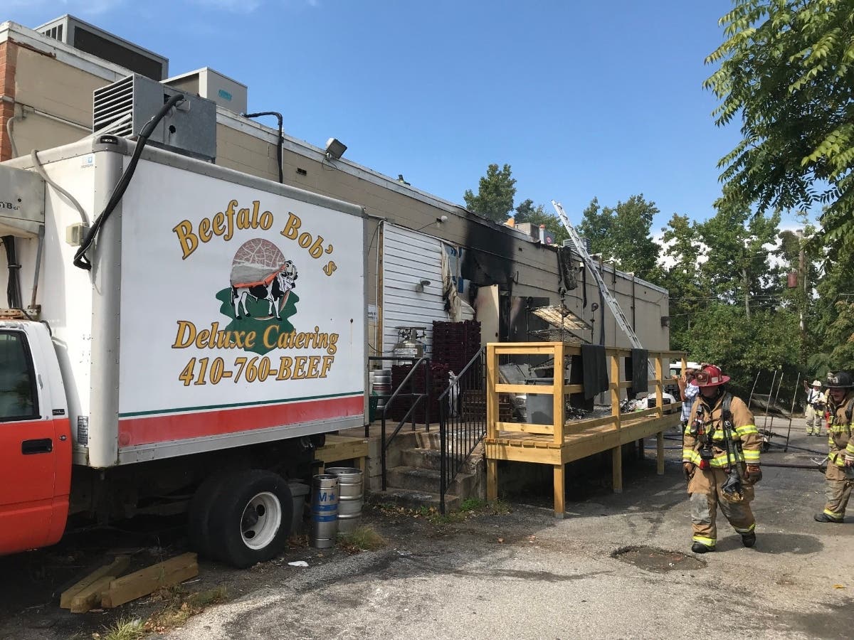 An accidental fire at the Curtis Bay location of Beefalo Bob's, which is pictured above, caused $1.5 million in damage on Sunday. The business plans to continue serving customers from its Pasadena eatery during the rebuild.