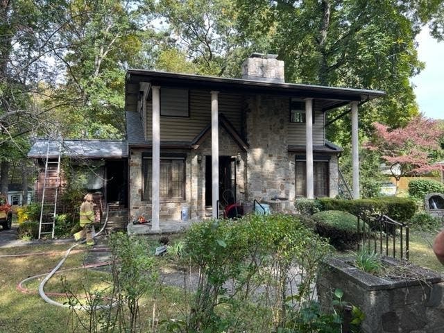 The Anne Arundel County Fire Department said 92-year-old Erna Brunchorst died Wednesday after a Crownsville house blaze. The scene is pictured above.