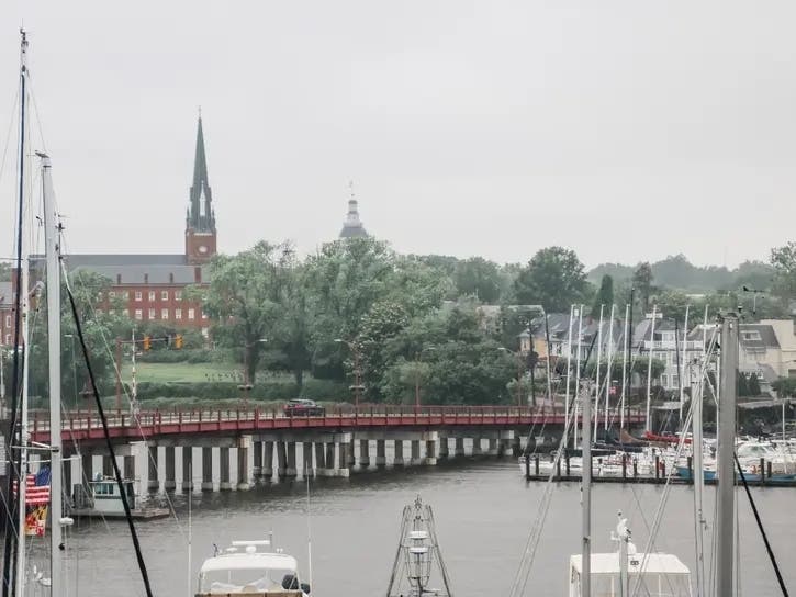 The Maritime Republic of Eastport will host its annual Annapolis versus Eastport tug of war this Saturday. The rope will be draped across Spa Creek, which is pictured above.