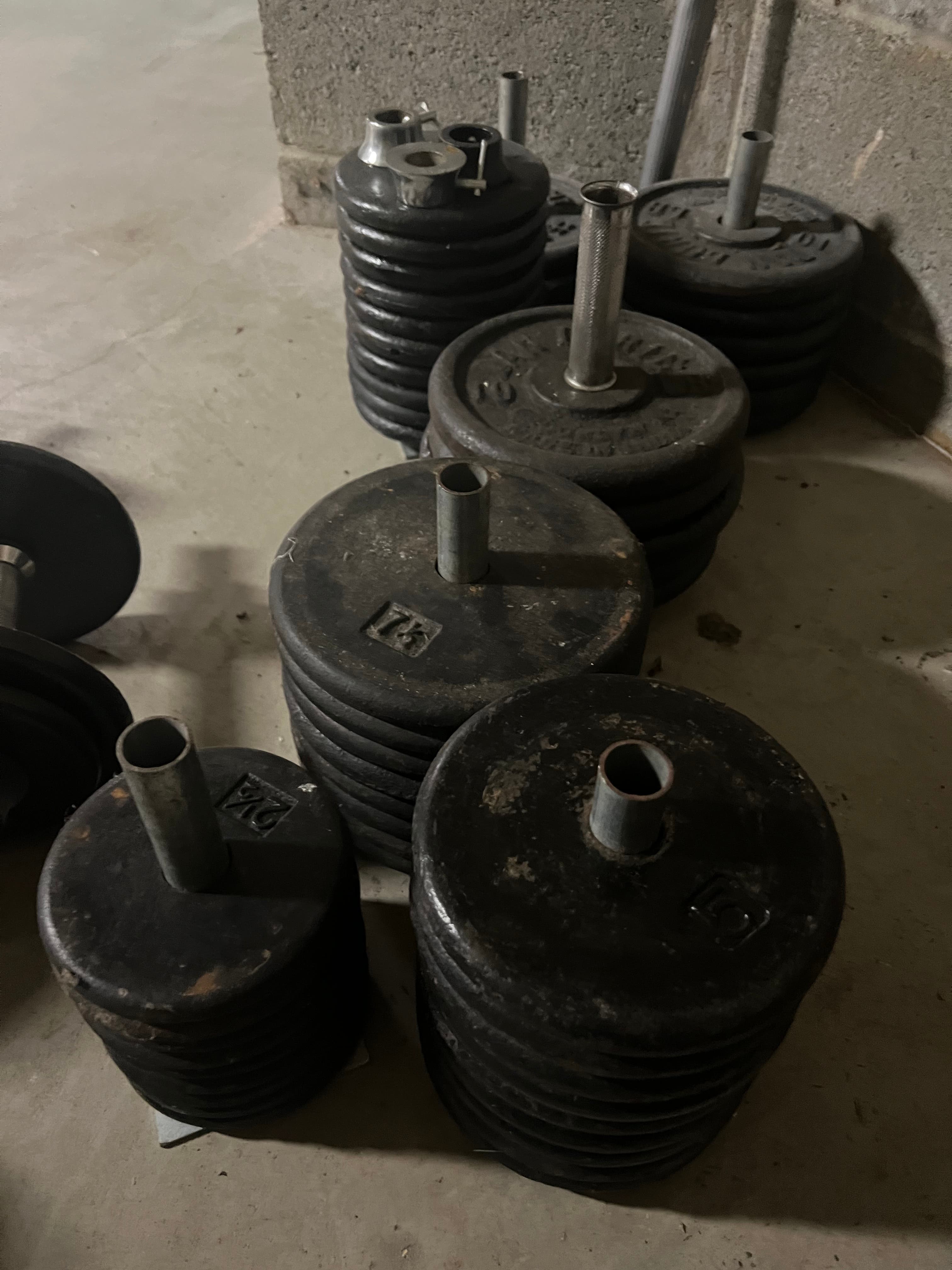 Vintage Weight Plates + Curling Bar + Dumbells +Collars - $450
