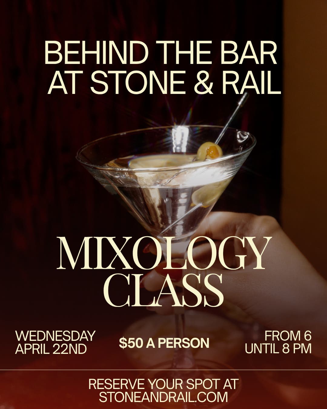 Cocktail Class - Behind The Bar Mixology Class