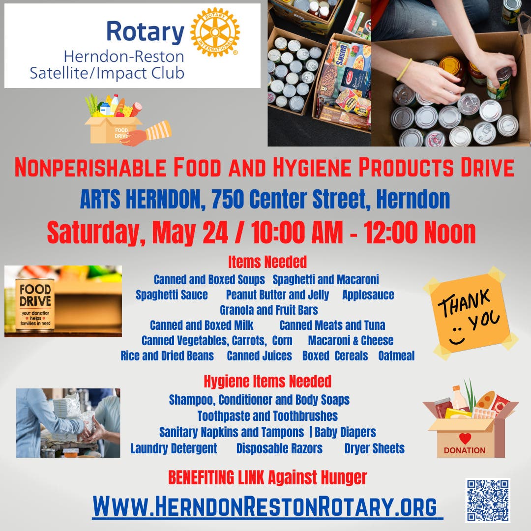 Rotary Satellite/Impact Club of Herndon-Reston Nonperishable Food & Hygiene Product Drive