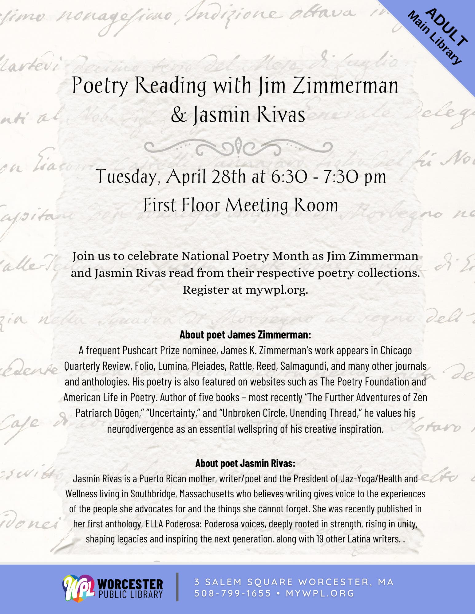 Poetry Reading with Jim Zimmerman & Jasmin Rivas