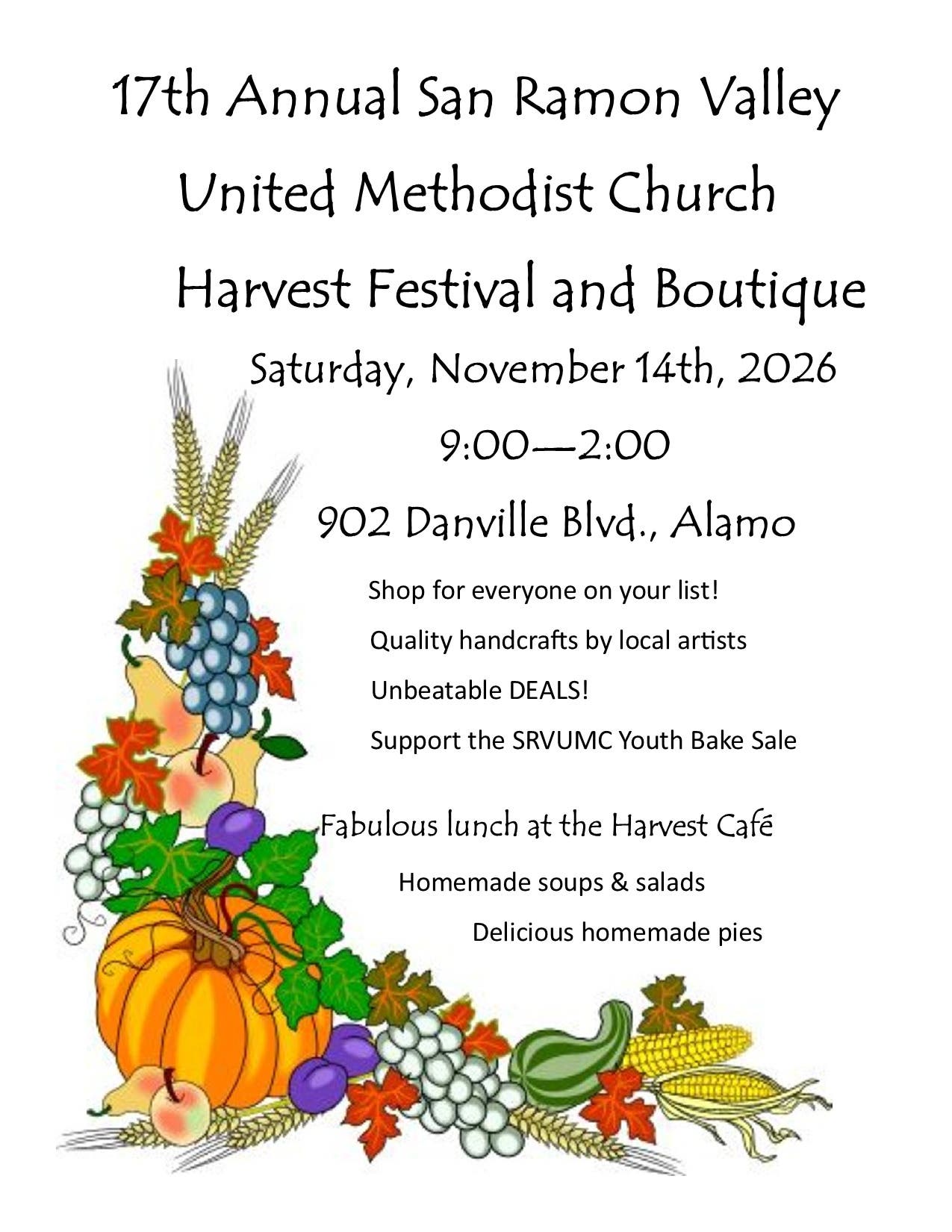 17th Annual San Ramon Valley United Methodist Church Harvest Festival and Boutique