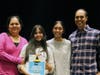 Shruthi Ayyagari pictured with her supportive mother, father, and sister at the 2026 DuPage Regional Spelling Bee held at Hubble Middle School in Warrenville, Ill.