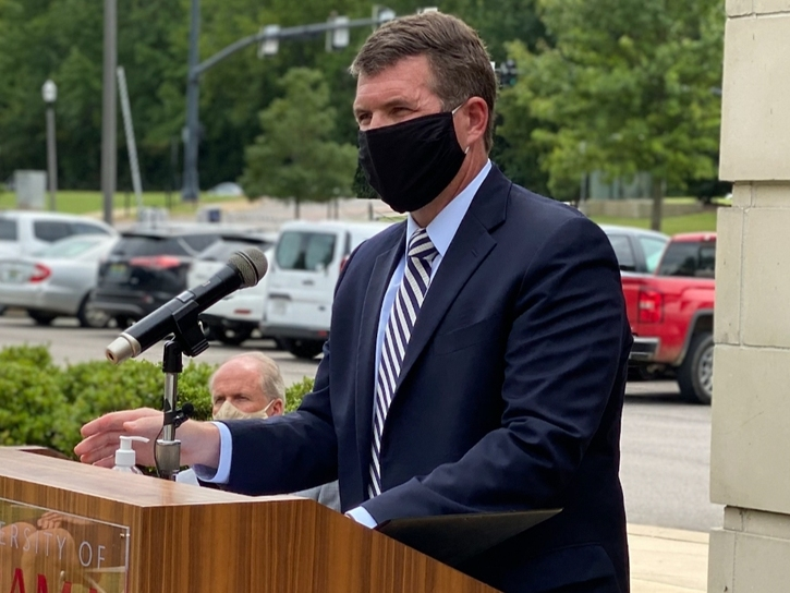 Tuscaloosa Mayor Walt Maddox addresses the media on Monday to announce the closure of bars in Tuscaloosa