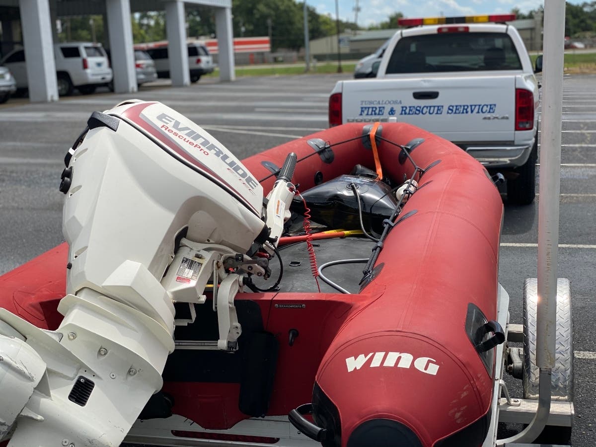 A swift water rescue boat was hitched and prepared to travel to Louisiana on Thursday as part of Tuscaloosa Fire & Rescue's response to Hurricane Laura