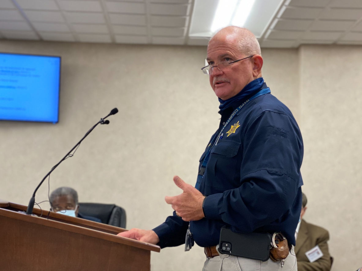 Chief Deputy Bryon Waid speaks to the Tuscaloosa County Commission on Wednesday. 