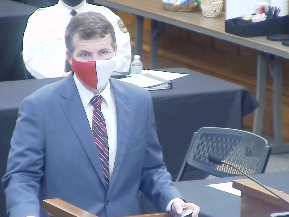 Tuscaloosa Mayor Walt Maddox addresses the City Council on Tuesday during pre-council briefings.