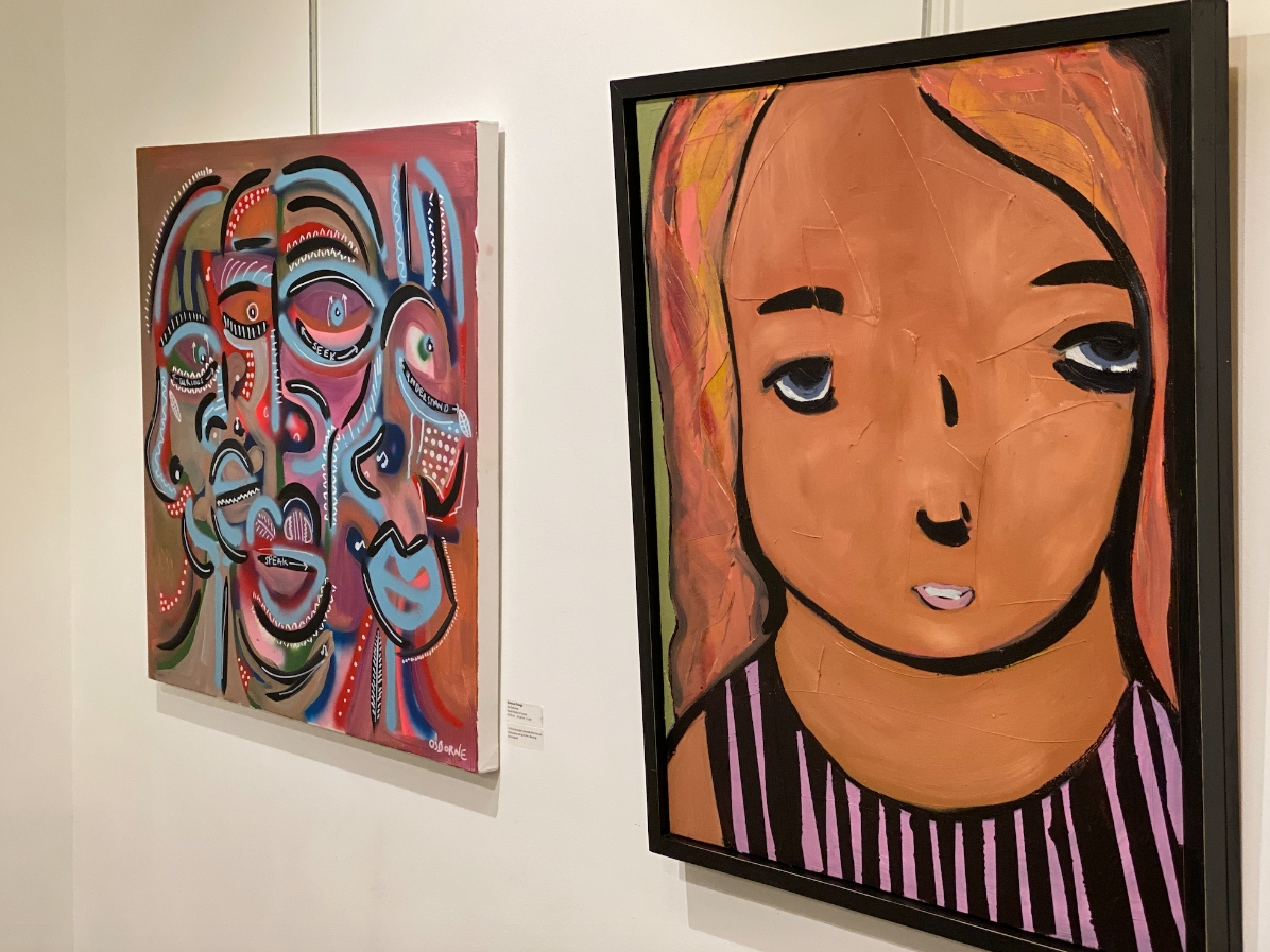 From left: Works by Jon Osbourne and Daniel White on display at Kentuck Art Center Thursday night