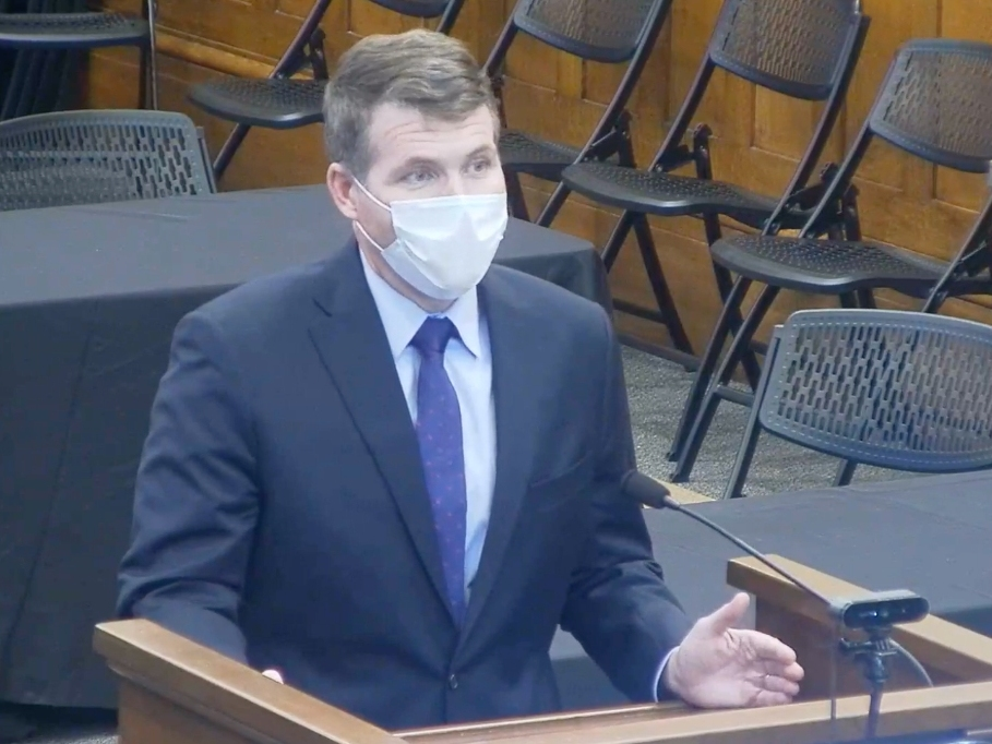 Tuscaloosa Mayor Walt Maddox addresses the City Council Tuesday during its pre-council briefings