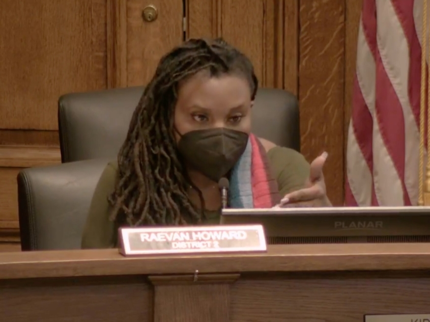 District 2 Councilwoman Raevan Howard speaks during the debate over the YMCA purchases on Tuesday