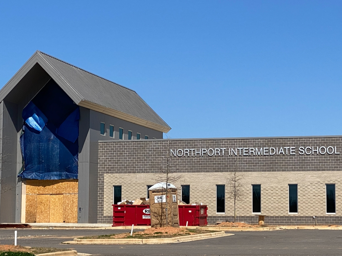 Construction continues on the new Northport Intermediate School near the Tuscaloosa County High School campus. 