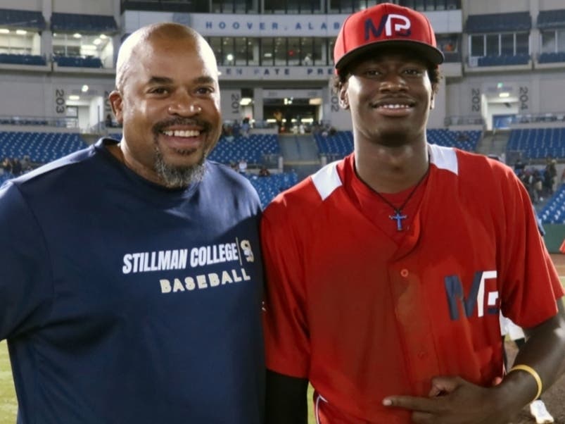 Still College baseball coach Terrance Whittle (left) and freshman Kelvin Reese at the 2021 HBCU All-Star Game in Hoover. 