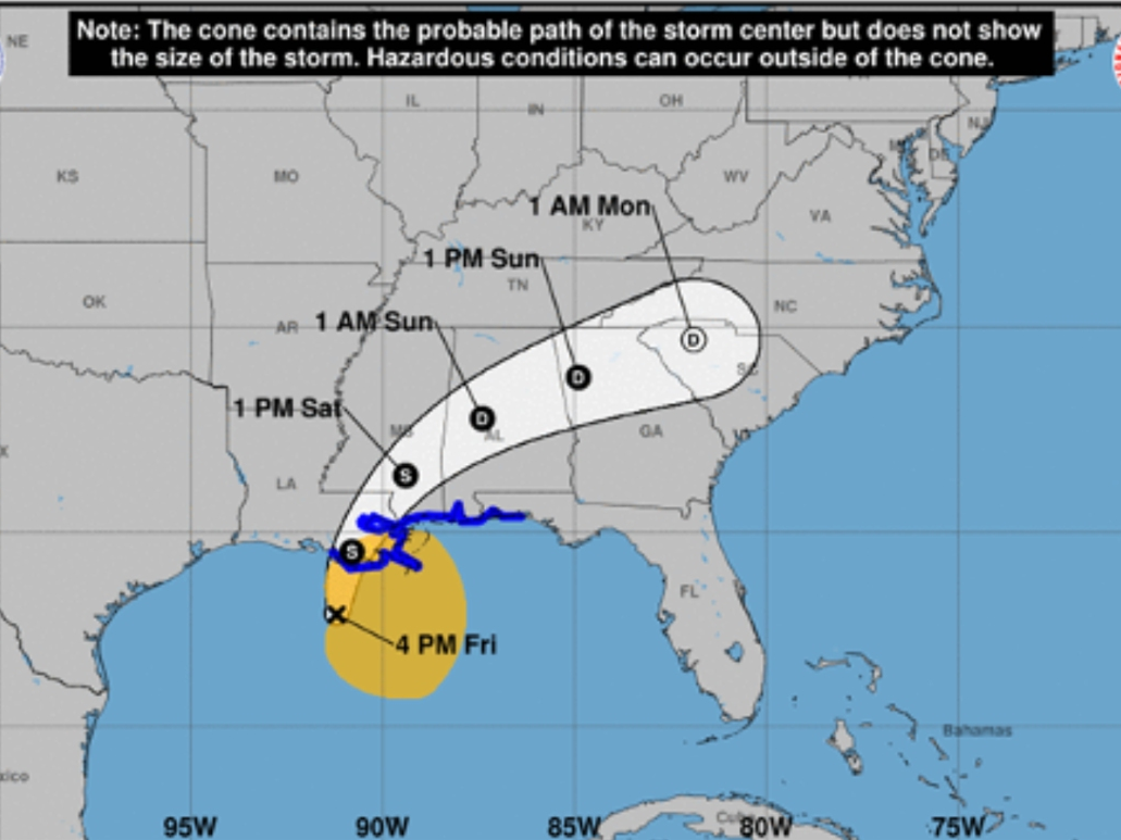 The current timeline of impacts that will be felt from the tropical system. 