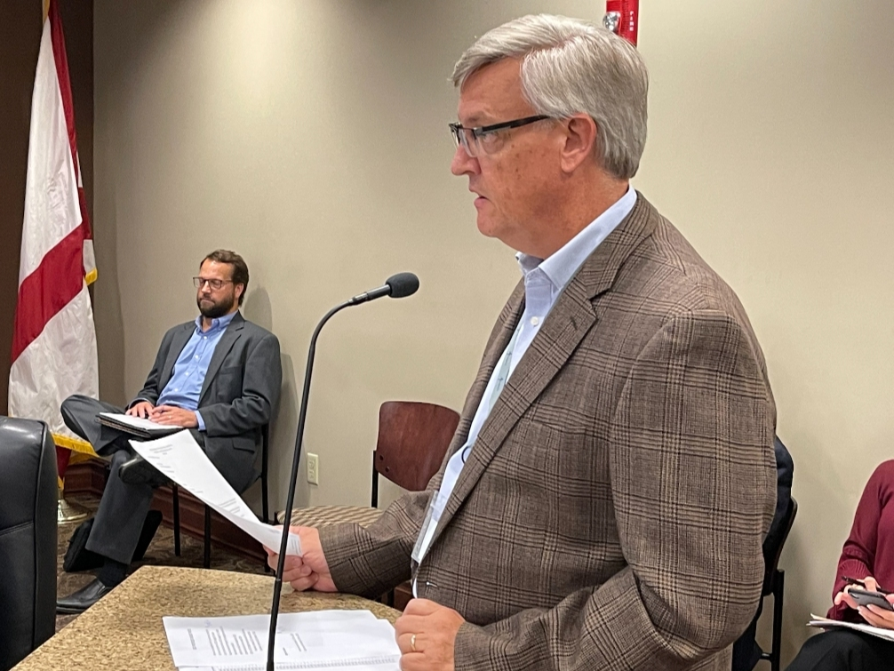 City of Northport Finance Director Darren McGee gives a brief presentation ahead of the vote on the budget Monday night. 