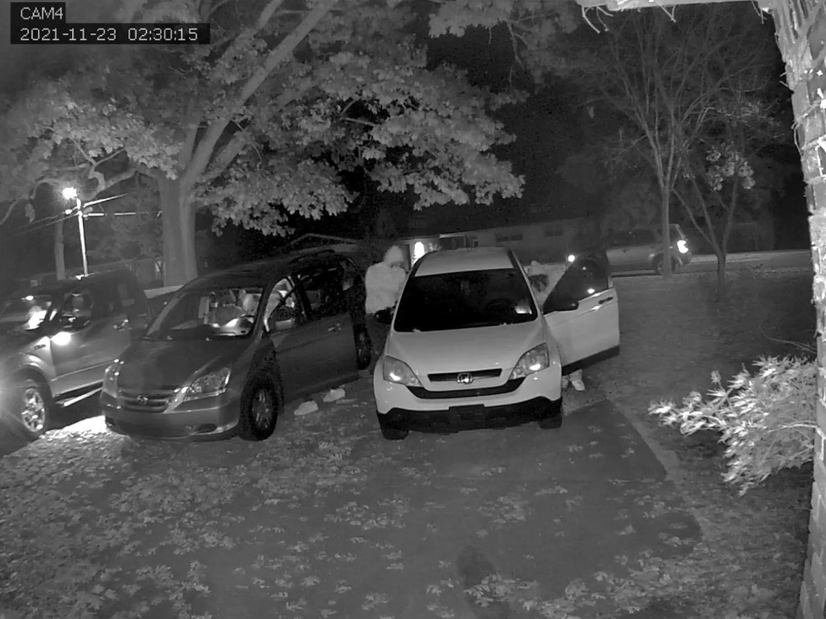 Security camera footage of one of the auto burglaries. 