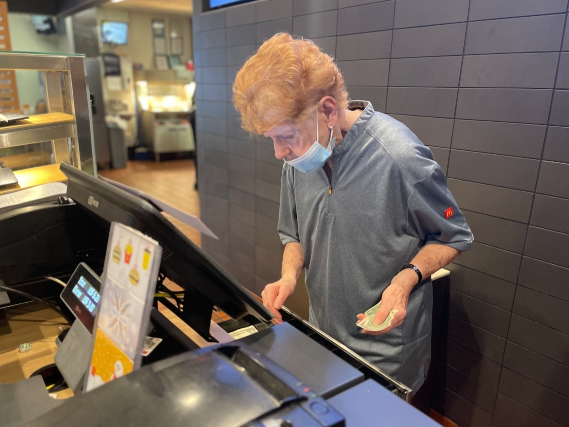 Annie Myrick, 75, works the cash register at the McDonald's off of Exit 100 