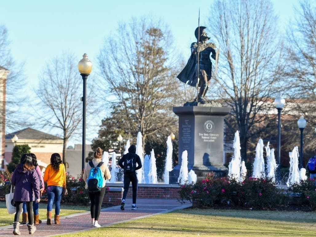 The Trojan Fountain on the Troy University campus. 