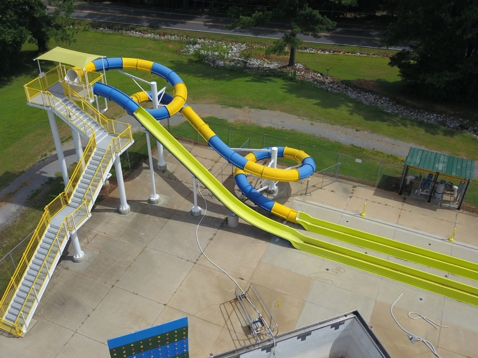 An aerial view of the Bowers Park pool
