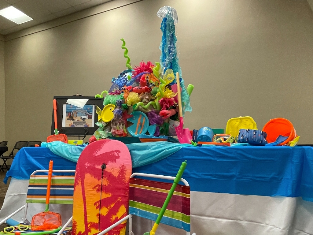 A display to ring in the TPL's Summer Reading Program is set up in Northport City Hall. 
