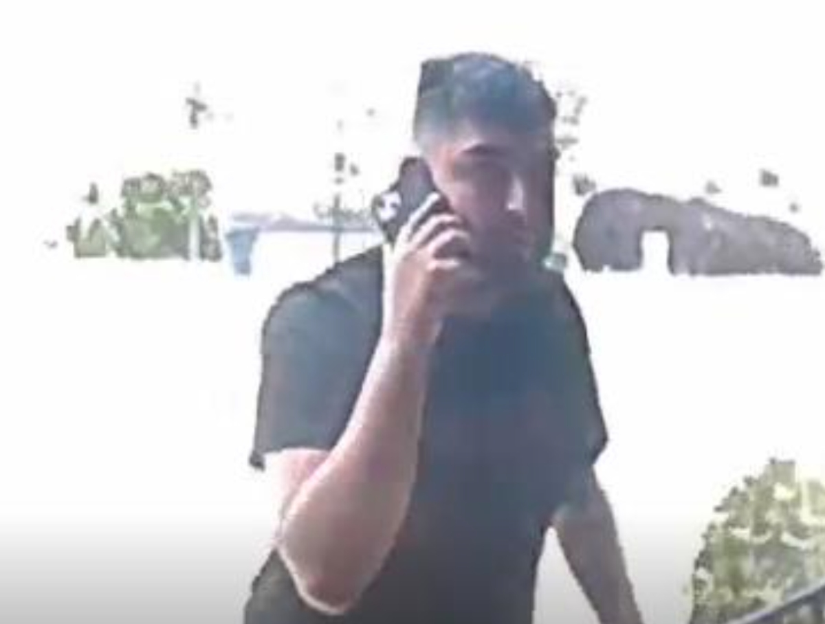 A home security camera still photo of the burglary suspect