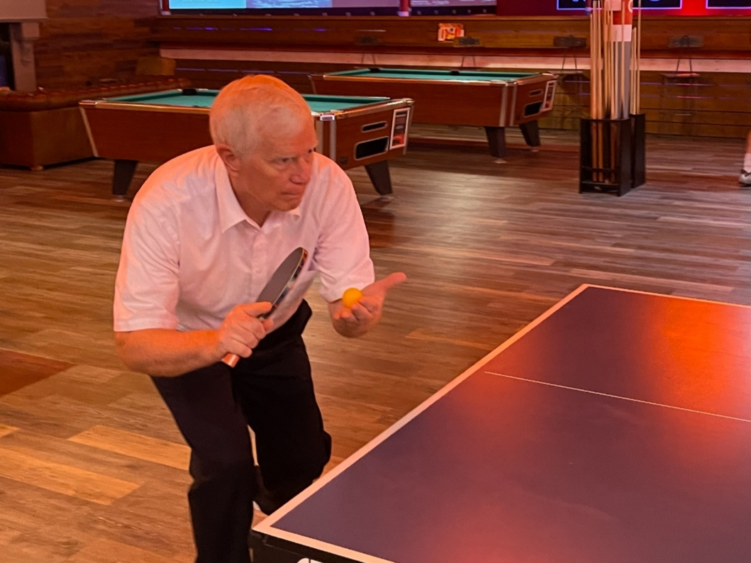 Republican U.S. Senate candidate Mo Brooks playing Ping-Pong during a campaign stop in Tuscaloosa on Thursday. 