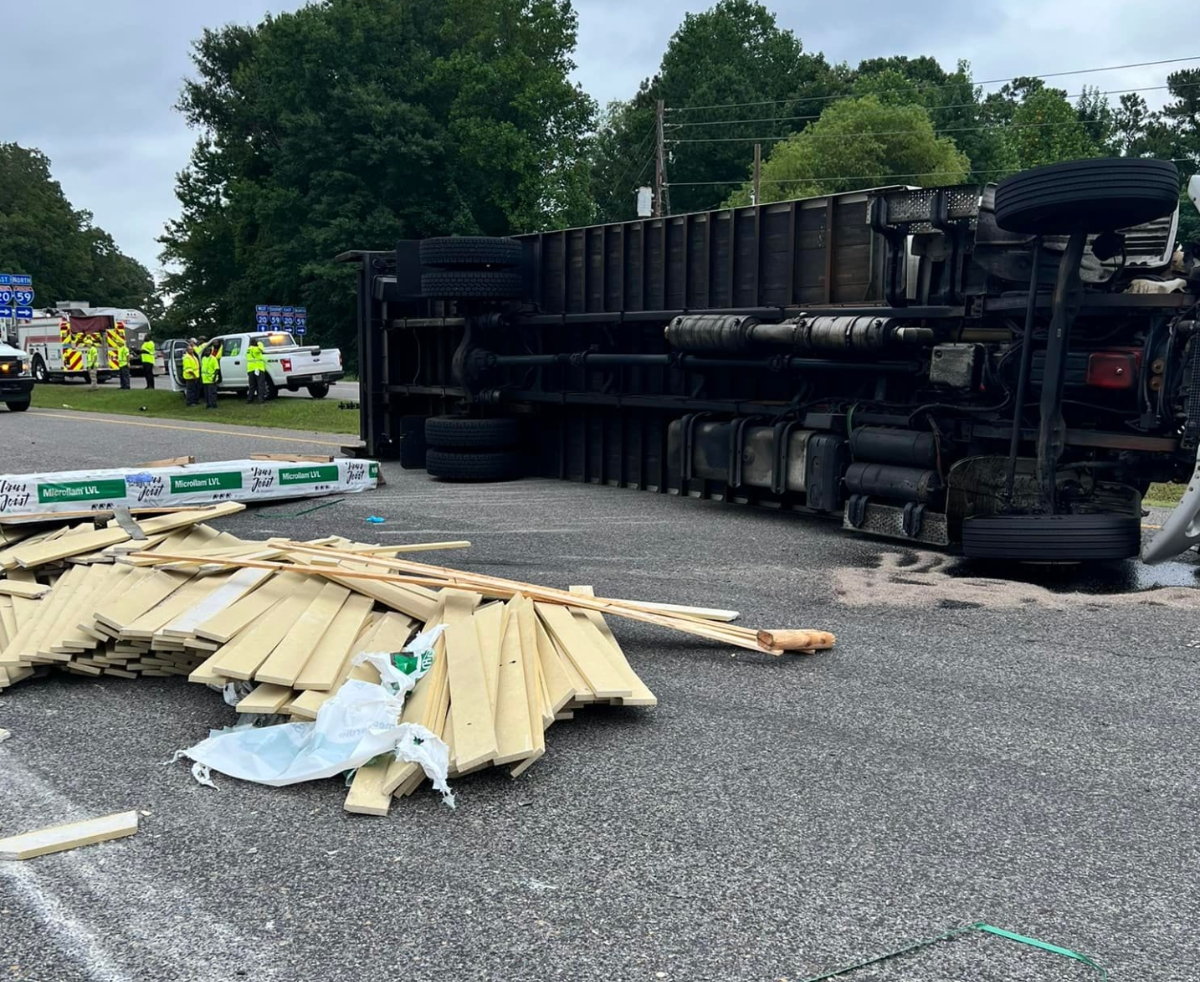 The flatbed involved in the initial wreck Wednesday morning. 