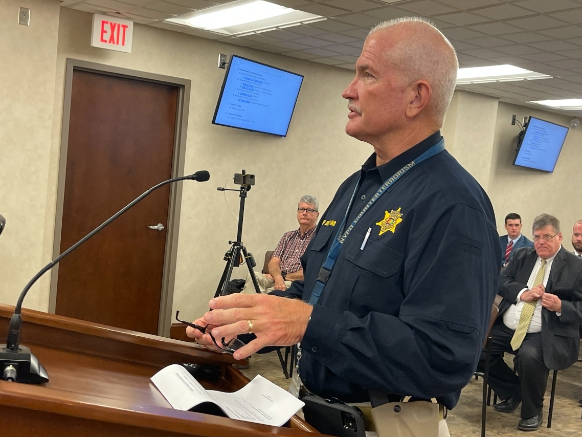 TCSO Chief Deputy Byron Waid speaks during the county commission meeting on Wednesday. 
