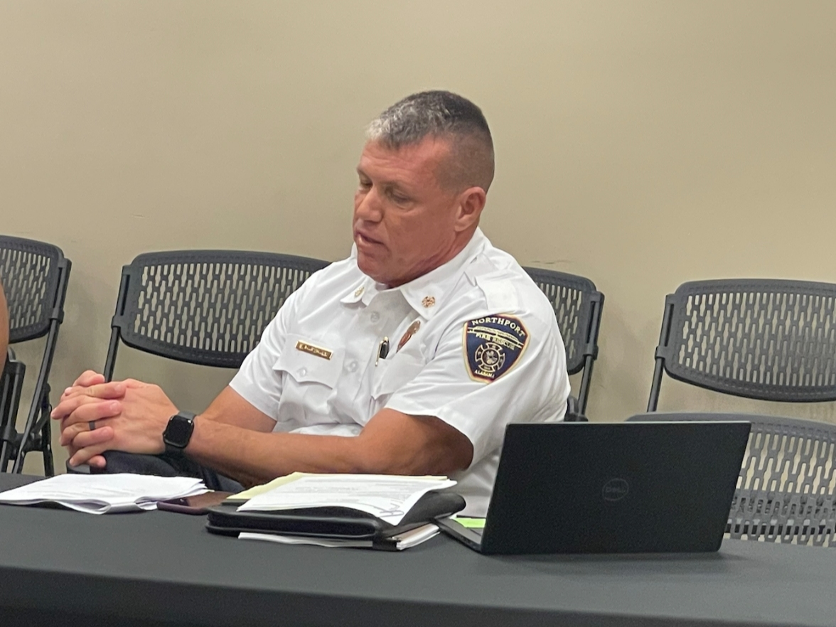 Northport Fire Chief Bart Marshall speaks during Monday's meeting of the Northport City Council's Public Safety Committee. 
