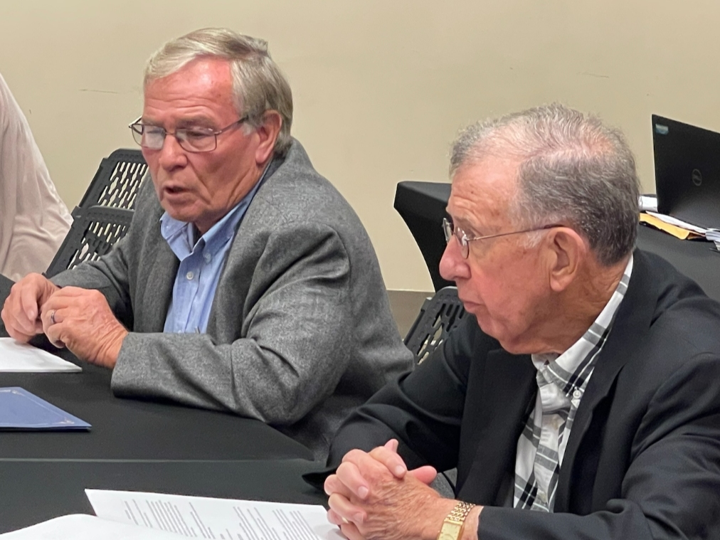 Northport Mayor Bobby Herndon (left) speaks during Monday's meeting of the City Council's Public Safety Committee. 