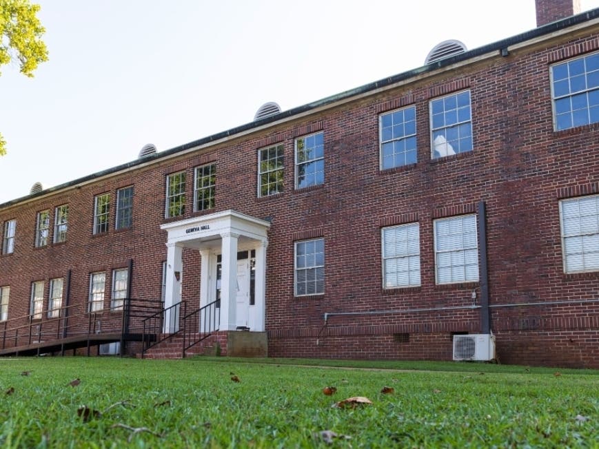 The facade of Geneva Hall at Stillman College. 