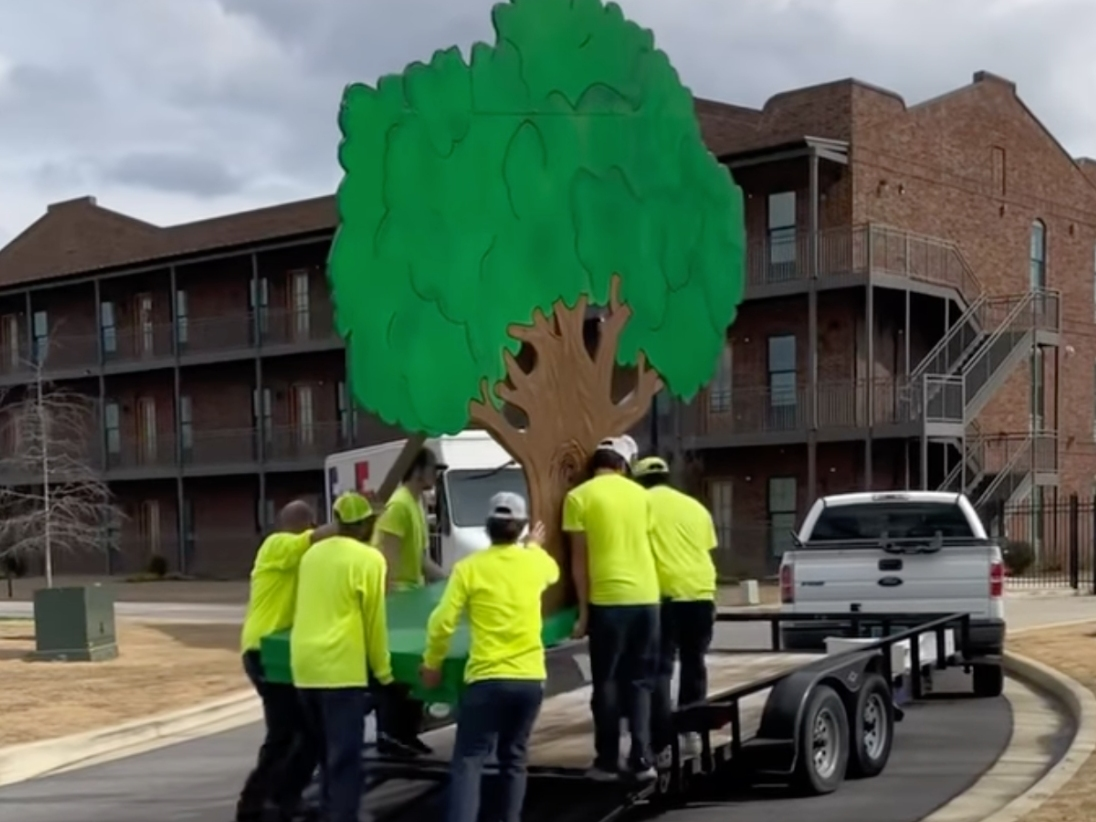 Some of the decorations are loaded onto a trailer for the Bunny Trail