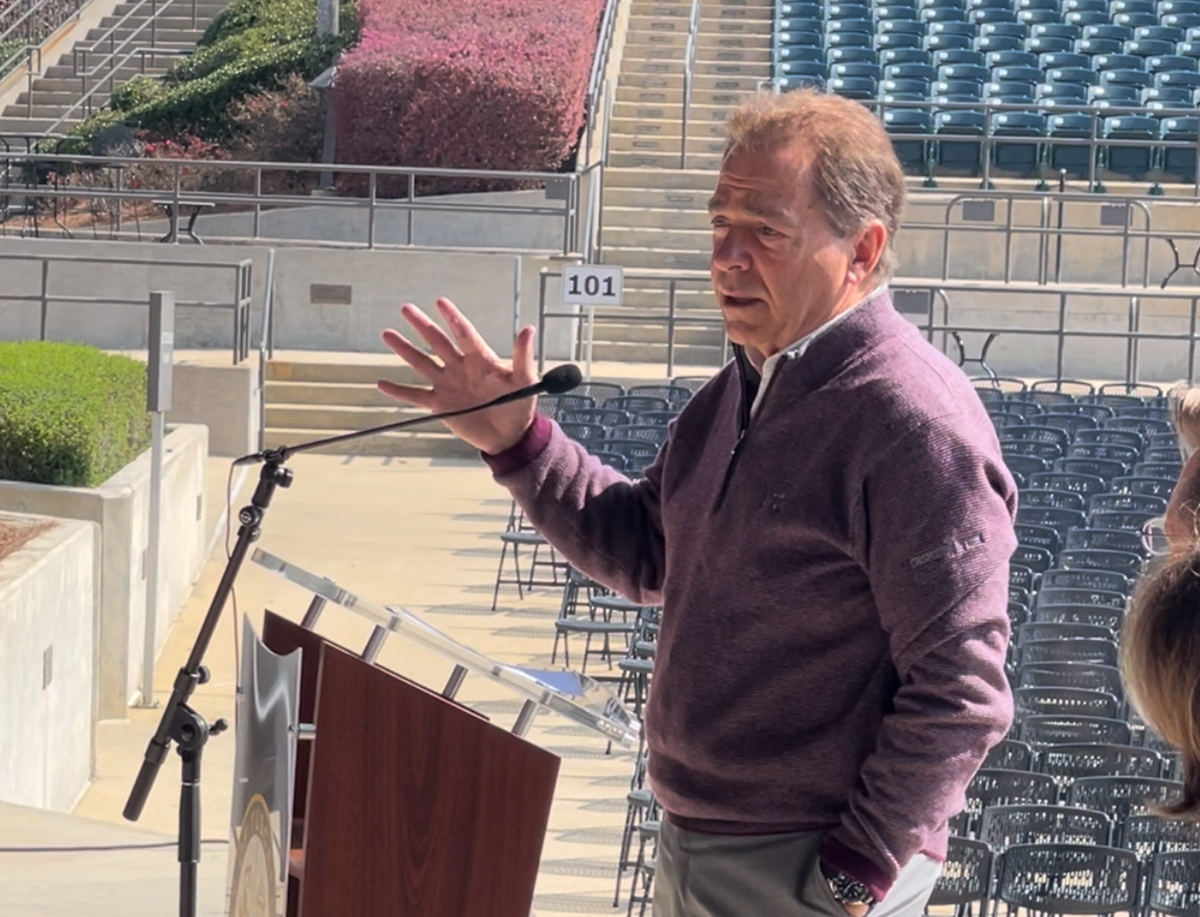 Alabama football coach Nick Saban speaks during Wednesday's press conference. 