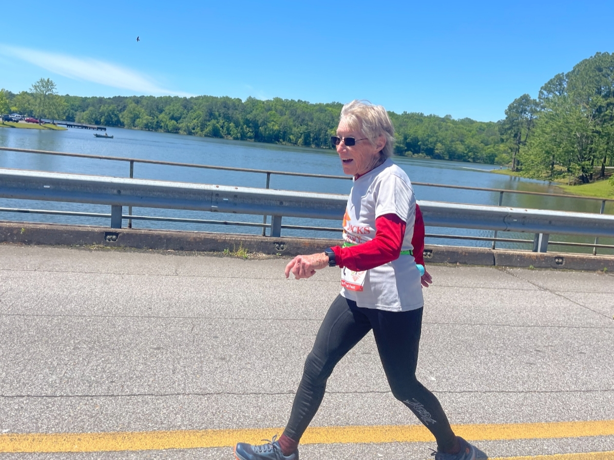 Terry Hayes nears the finish line on Saturday. 
