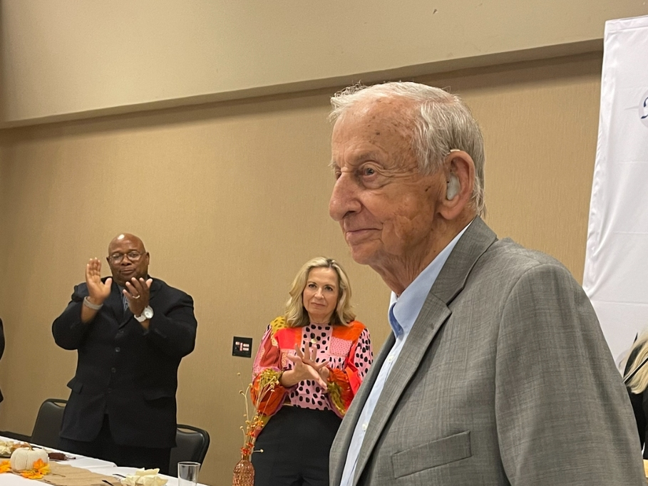 Sonny Aaron gets a standing ovation after he and his late wife Donna were named Northport Citizens of the Year in October 2022. 