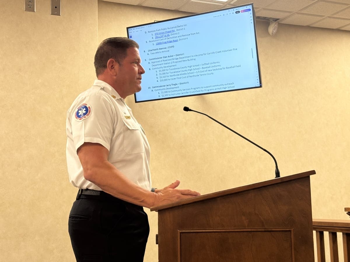 Carroll's Creek Fire Chief Keith Hamner speaks to the County Commission on Wednesday. 
