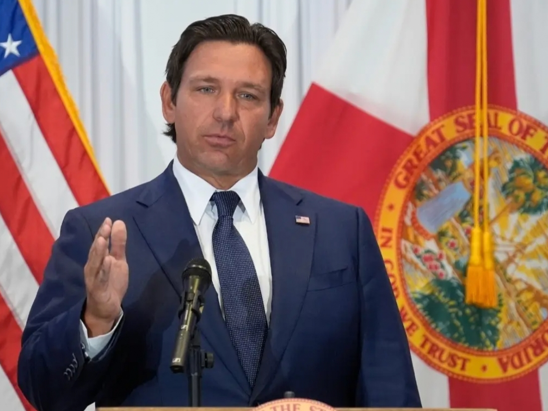 Florida Gov. Ron DeSantis speaks during a news conference, Aug. 12, 2025, in Tampa, Fla.